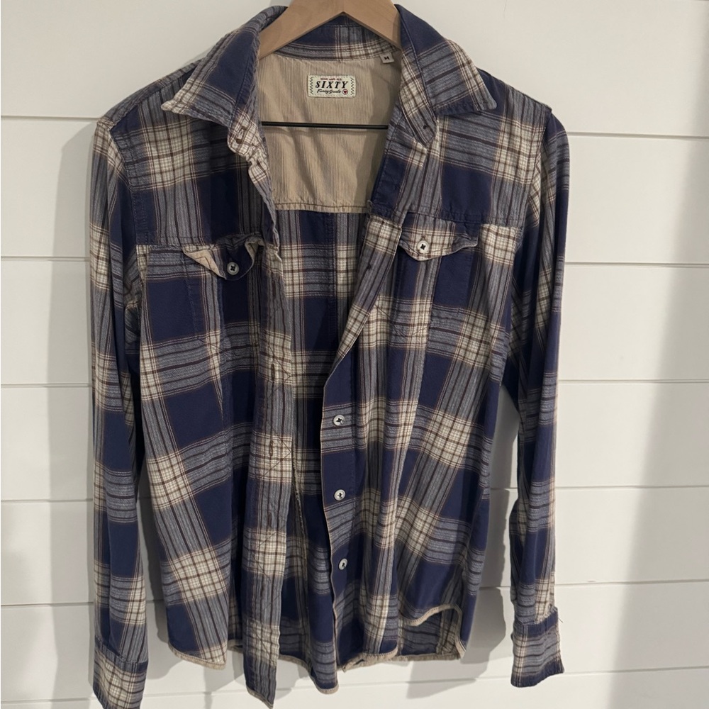 Miss Sixty Blue and Cream Plaid Button Down Shirt